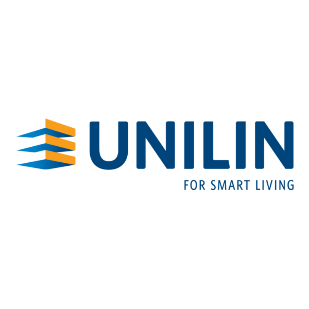 UNILIN logo with blue text and an orange and blue geometric icon, plus the tagline 'FOR SMART LIVING' on a white background.