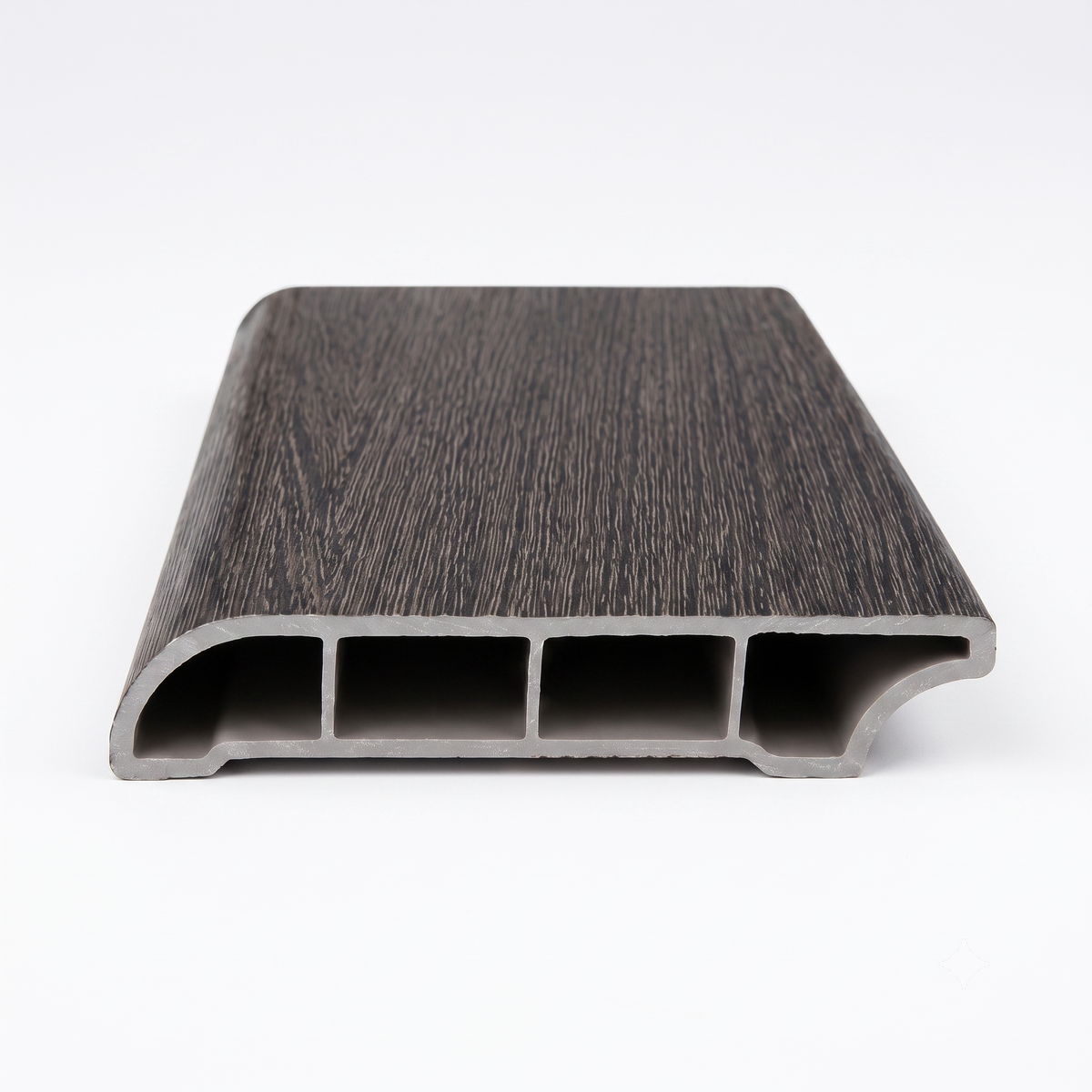 Midnight Charcoal Oak premium SPC skirting molding with waterproof wood-grain finish by ArmorCore Floors.
