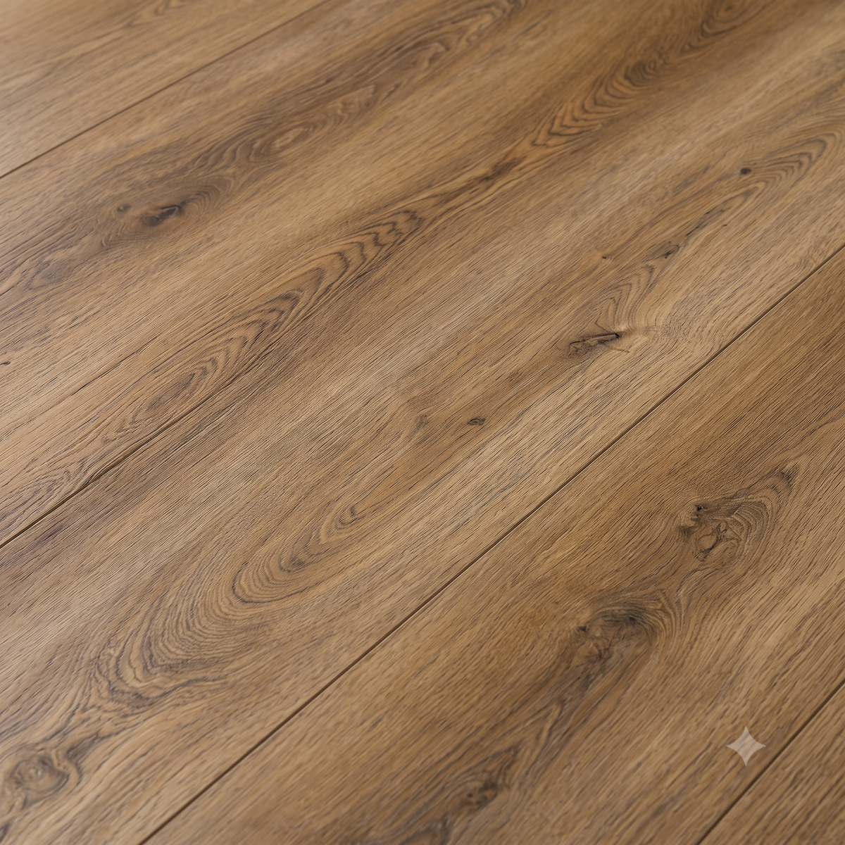 Close-up of ArmorCore Rustic Oak Flooring showing authentic embossed wood grain, natural knot details, and premium matte finish.