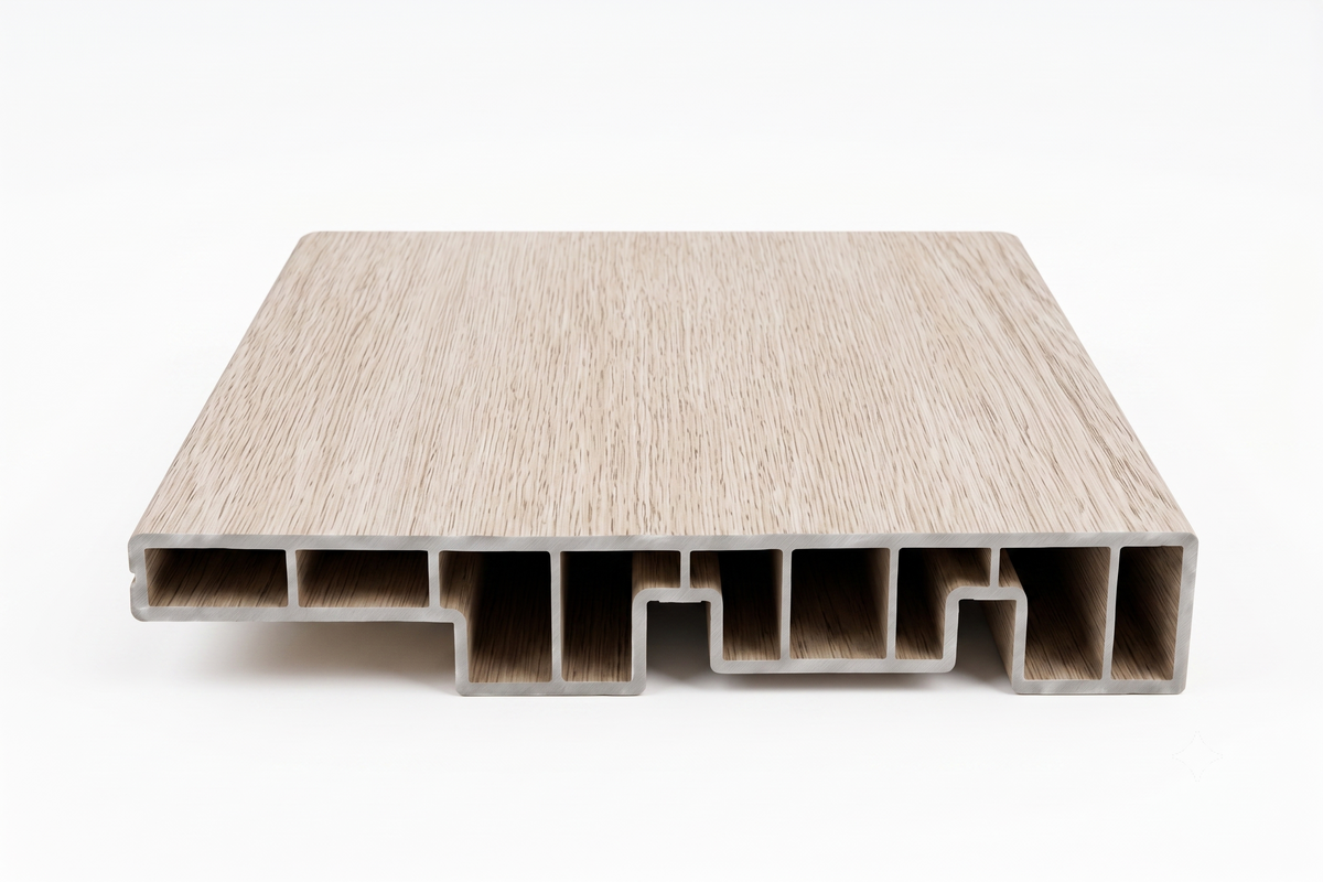 Premium SPC Skirting 100 Molding in Ivory Linen Oak finish by ArmorCore Floors.